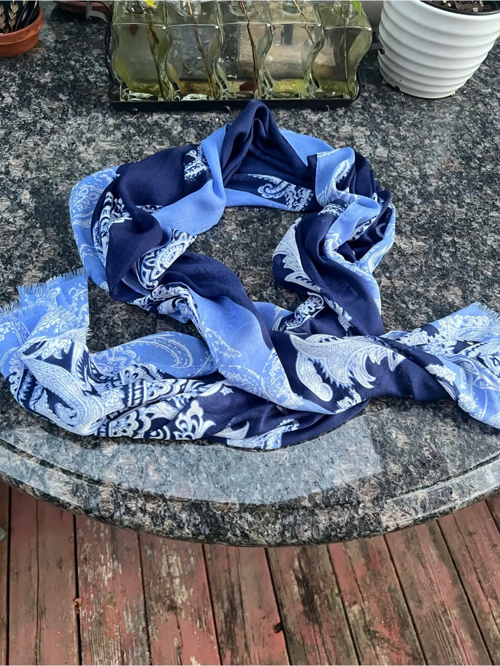 Blue Paisley Silk Scarf Wrap - Women's Elegant Accessory